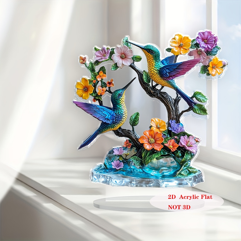 

2d Flat 1pc Bohemian Style Acrylic Bird And Flower Sculpture - 2d Tabletop Decorative Sign & Plaque, Multipurpose Non-text Art For Home Office Living Room, Ideal Gift