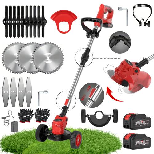 3 in 1 lawn mower 3 in 1 electric trimmer and lawn mower eater edger bush cutter with 2 high capacity batteries adjustable height and swivel head and lightweight design for small yards and patios