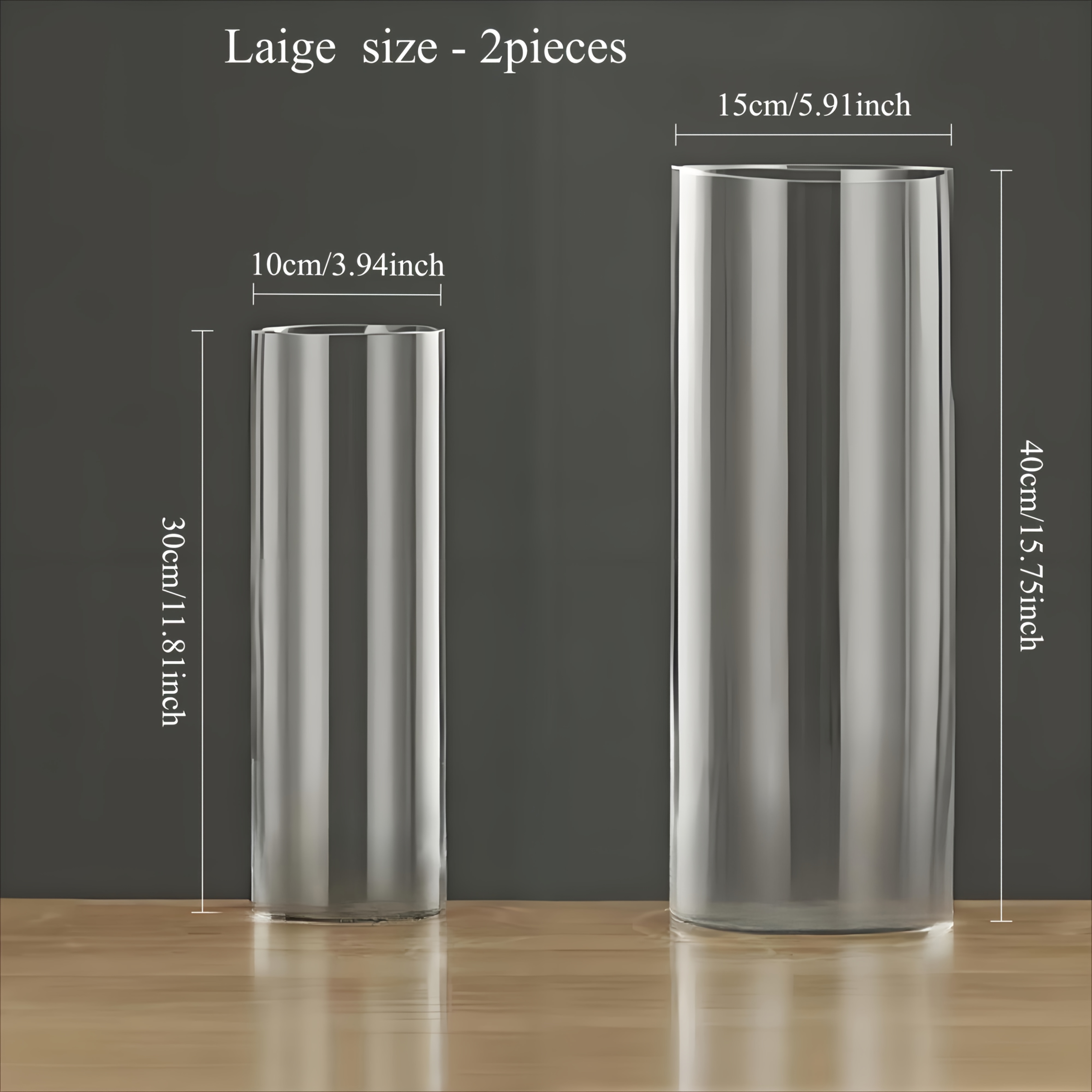 Image of 2pcs Modern Clear Acrylic Vases, Transparent, Anti-fall Pet Material, Floor-standing Vases, Large Size 5.91x15.75 Inches, Multifunctional Cylindrical Vases For , No Electricity Or Batteries Required