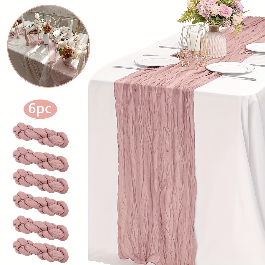E-shop Set von 6 Vintage Rosa Tischläufern aus Cheesecloth, 35 x 118 Zoll groß, für Hochzeit, Brautdusche und verschiedene gehobene