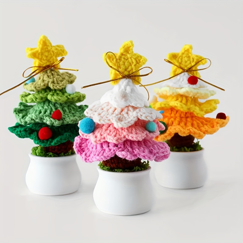 

Crochet Christmas Tree With Pot - Pine Plant Decor For Home, Office & Holiday Parties