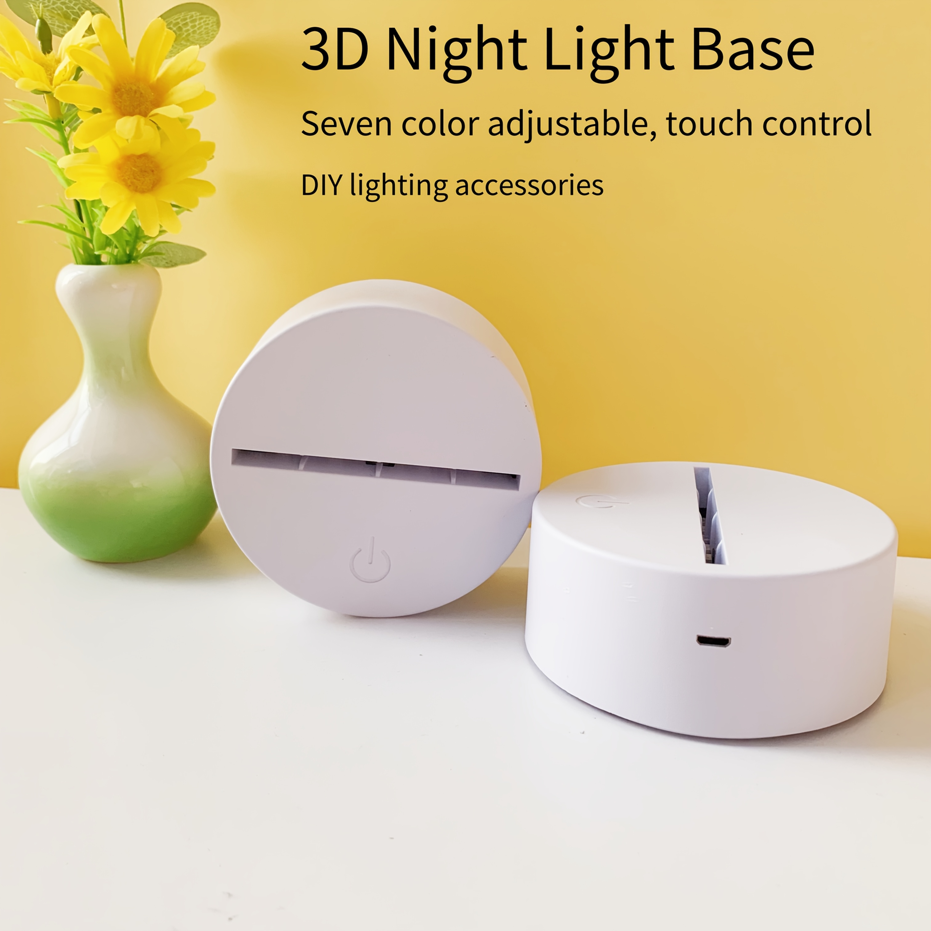 

3d Led Night Light Base, 7-color Adjustable Touch-controlled Lamp Stand, Acrylic Material, Usb Powered, Diy Lighting Accessory, No Battery Required