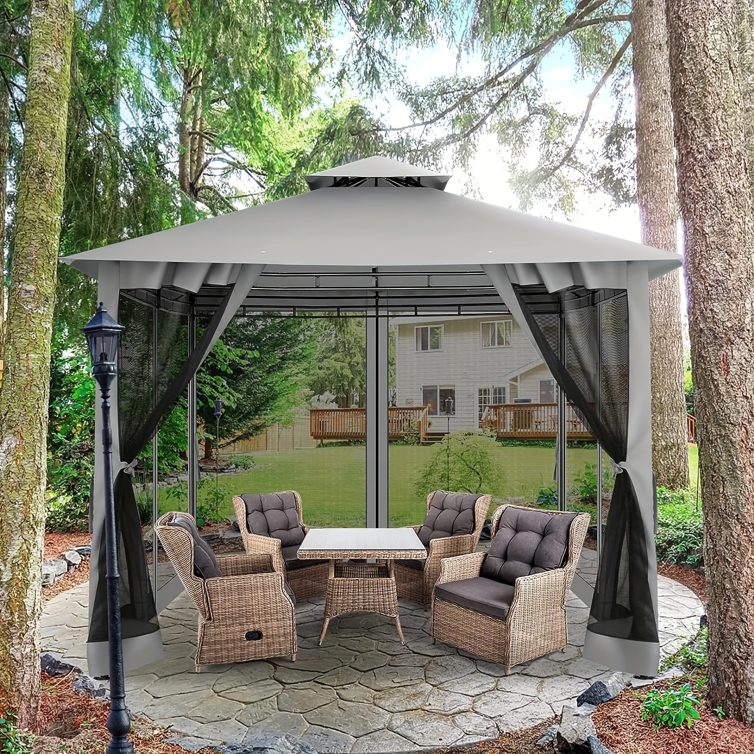 

Tooluck 10x10 With And Mosquito Nettings, Patio Gazebo, Heavy Duty Gazebo, Outdoor Canopies For Shade And Rain For Lawn, Garden, Backyard & Deck, Double Roof