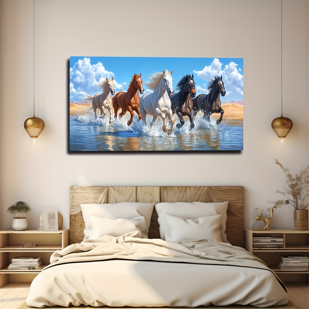 TEMU Large Size Unframed Art Canvas Art Decorative Painting 50x100cm 20x40 Inch Horse The Sea Suitable For Bedroom, Dining Room, Study, Kitchen,