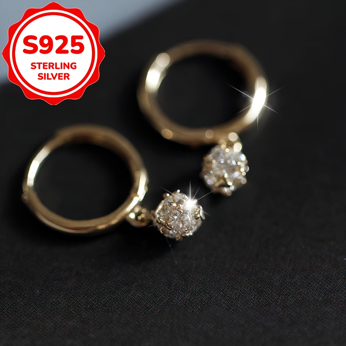 2pcs Women's S925 Exquisite Sparkling Ball Hoop Earrings