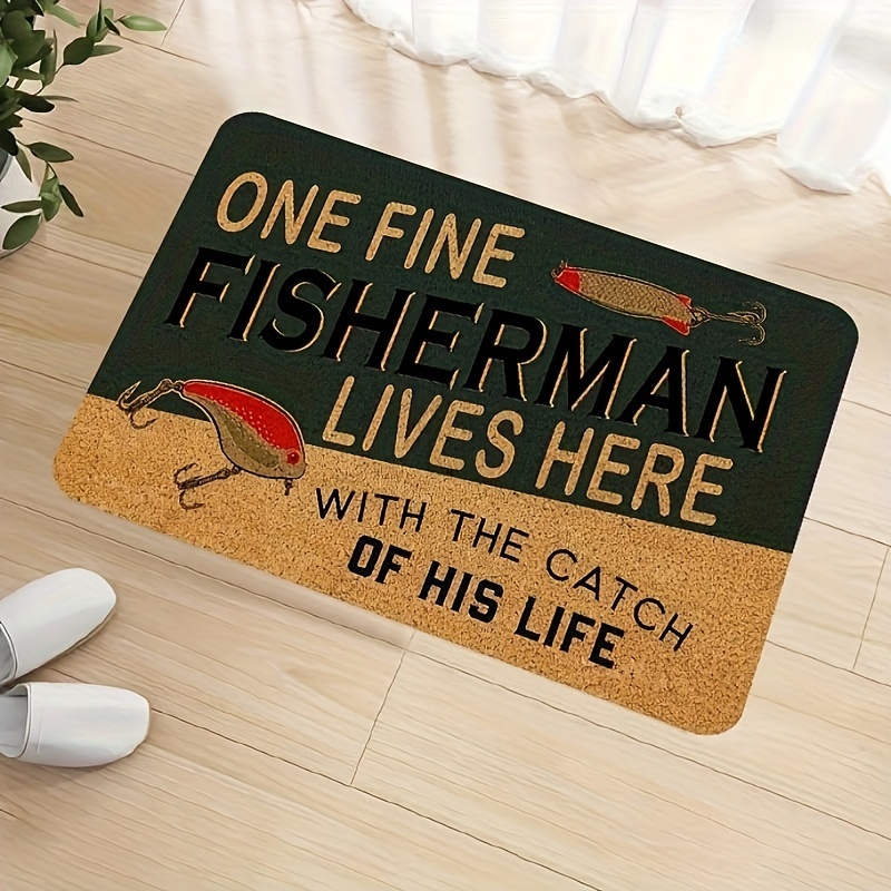 

Premium Polyester Door Mat With Non-slip Backing - Machine Washable, Rectangular Fishing-themed Welcome Mat For Bathroom, Kitchen, Laundry Room, And Entryway - Cozy And Decorative Fisherman Doormat