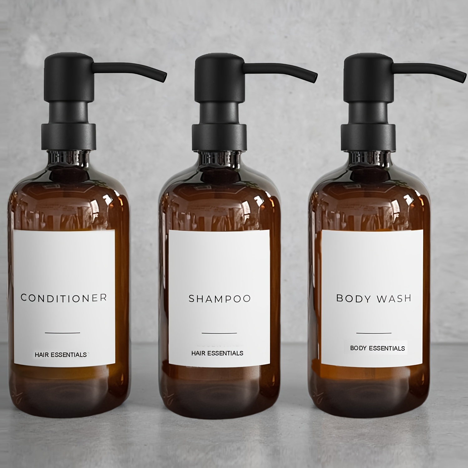 E-shop 3er-Set 600ml Duschseifenspender Shampoo- und Spülungsfächer mit Pumpe und Etiketten Badezimmer Seifenspender Set, einfach nachzufüllen,