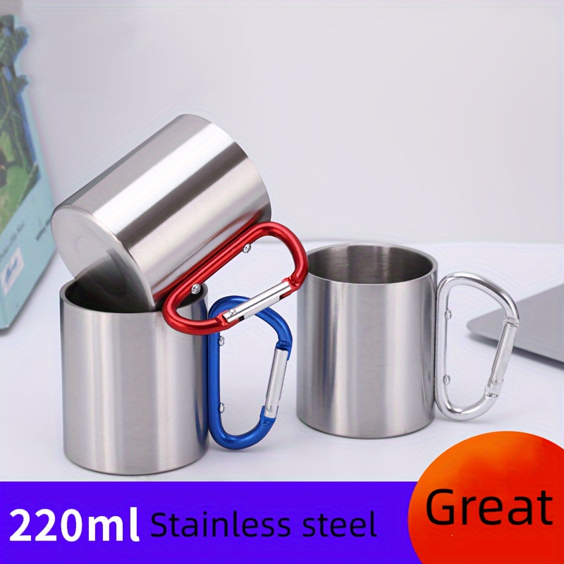 

1pc, 200ml Stainless Steel Water Cup For Camping Hiking And Picnics, Durable Coffee Mug With Metal Hanging Buckle