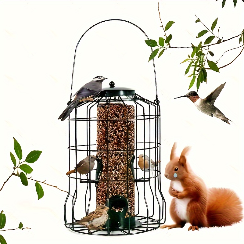 

1pc Metal Bird Feeder, Outdoor Hanging Bird Feeder With Transparent Food Storage Tube, Squirrel-proof Hummingbird Feeder