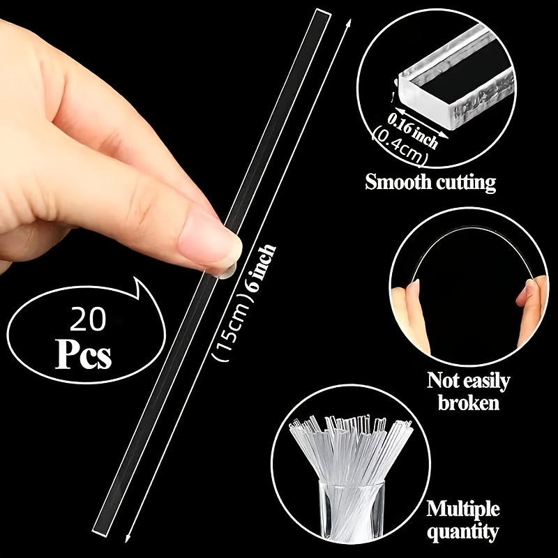 TEMU 20pcs Barres Plates Transparentes, Bandes en Plastique, Utilisées pour la Fabrication Artisanale, la Décoration de Fête et le Jardinage,