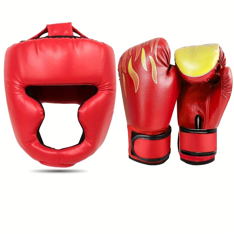  3pcs boxing set for beginners gloves helmet and training equipment pu material multicolor details 0