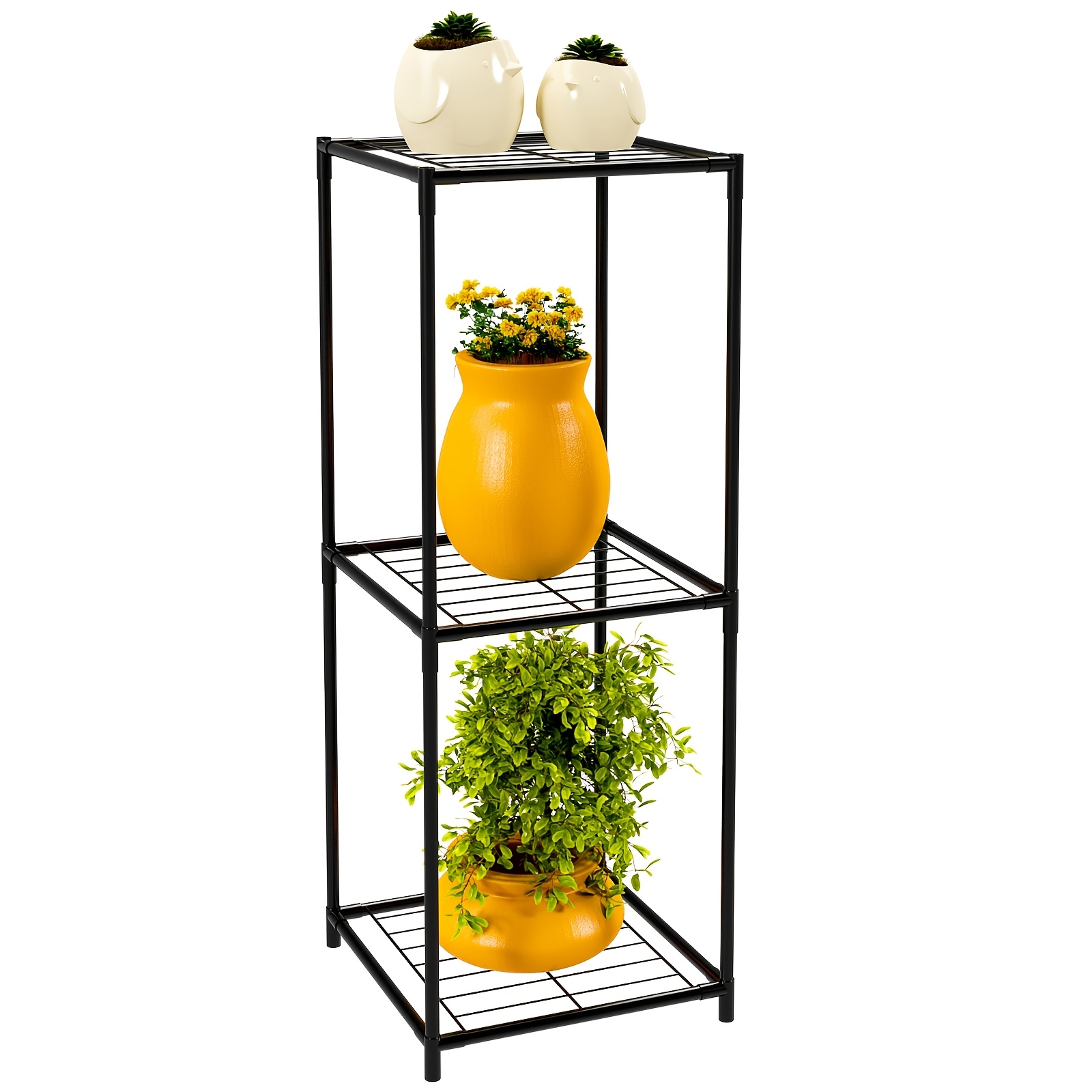 

3-tier Black Metal & Plastic Plant Stand - Holder For Indoor/outdoor Decor, Easy , Kitchen, Garden, Balcony Display