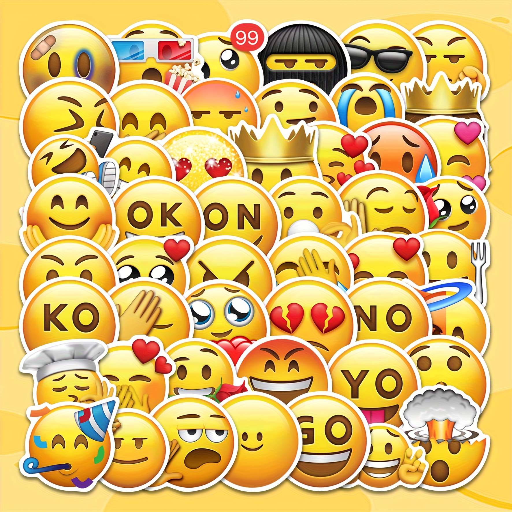Image of 52pcs Funny Stickers Pack - Vibrant Vinyl Decals With , Including Smiling, Frowning, Laughing, , Angry, Shocked, And More