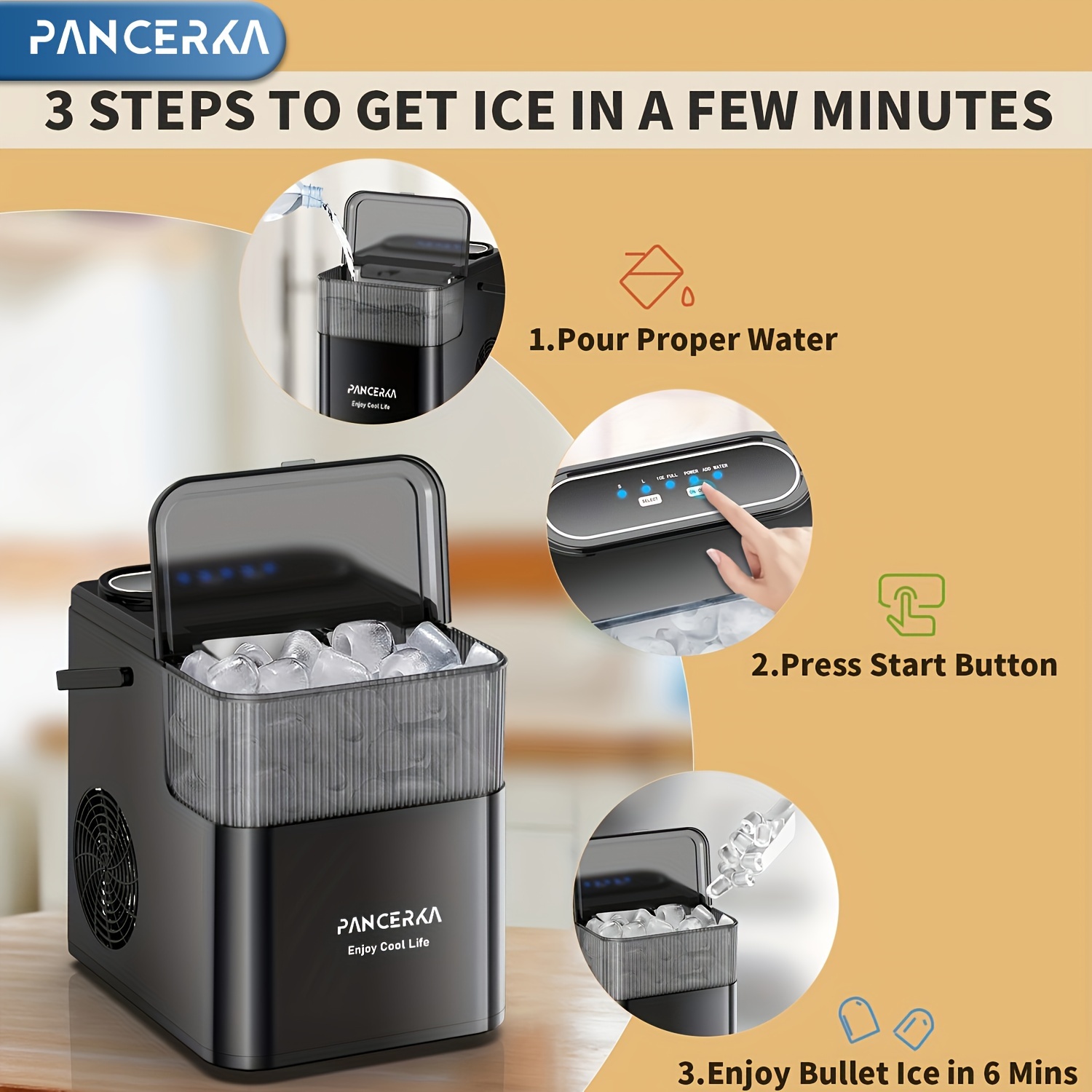   portable ice maker self cleaning   min ice cubes 26lbs 24hrs capacity with scoop basket for home bar camping rv use black details 0