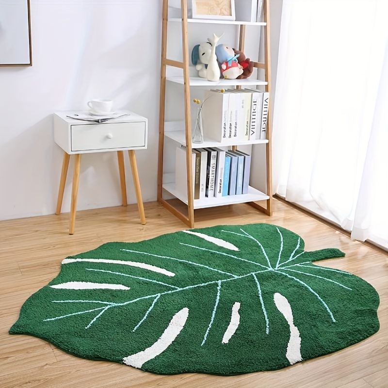 

Machine-made Leaf Shaped Area Rug - Non-slip, Machine Washable, Knit Weave, Polyester Blend, Suitable For Entryway, Bedroom, Porch - Cozy High-pile Fluffy Floor Mat