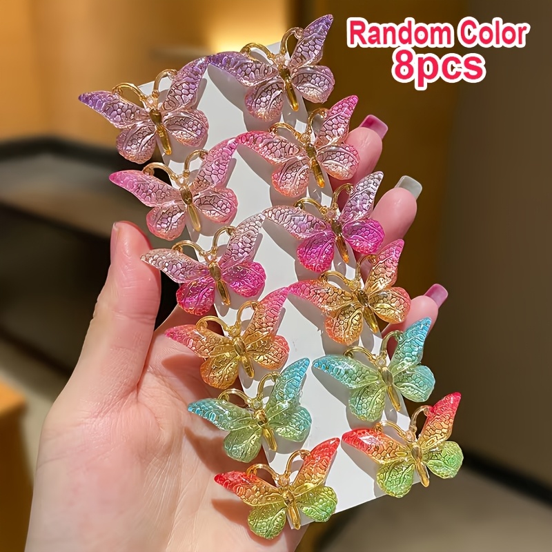 TEMU 8pcs Women's Multicolor Sparkling Hair Clips Sweet Colorful Resin Additions Random Color Suitable For Parties And Beach Photography