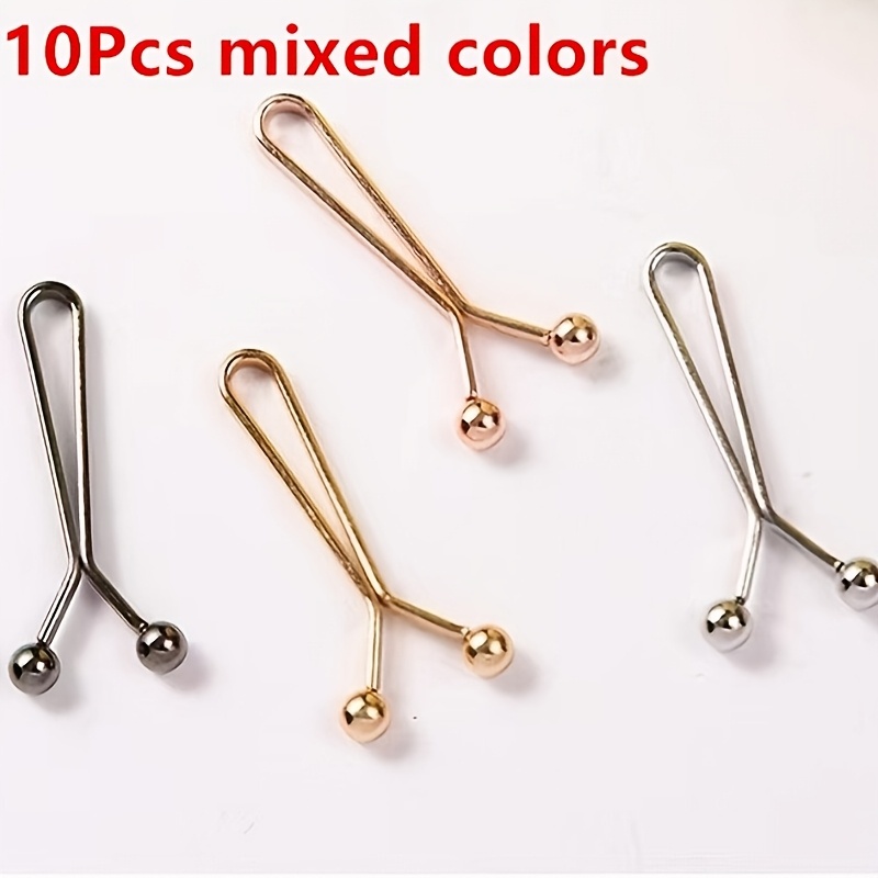 TEMU Confezione da 10 clip a U minimaliste dorate, argentate e nere per stringere i vestiti, con perline in metallo e clip a Y per fissare i elastici