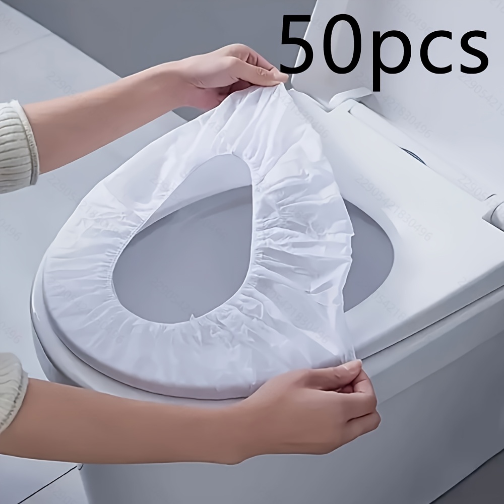 

50pcs Portable Disposable Toilet Seat Covers With Strap - Nylon, Hygienic & , Ideal For Travel & Hotels