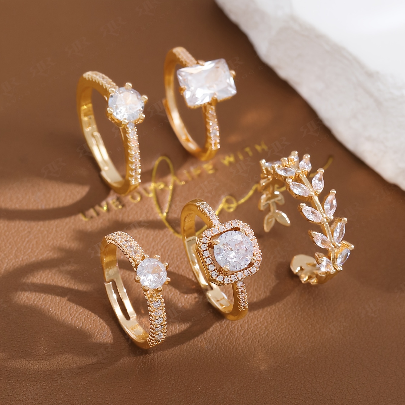 5 Vintage Elegant Geometric Obscure Design Synthetic Zirconia Set Ring Set