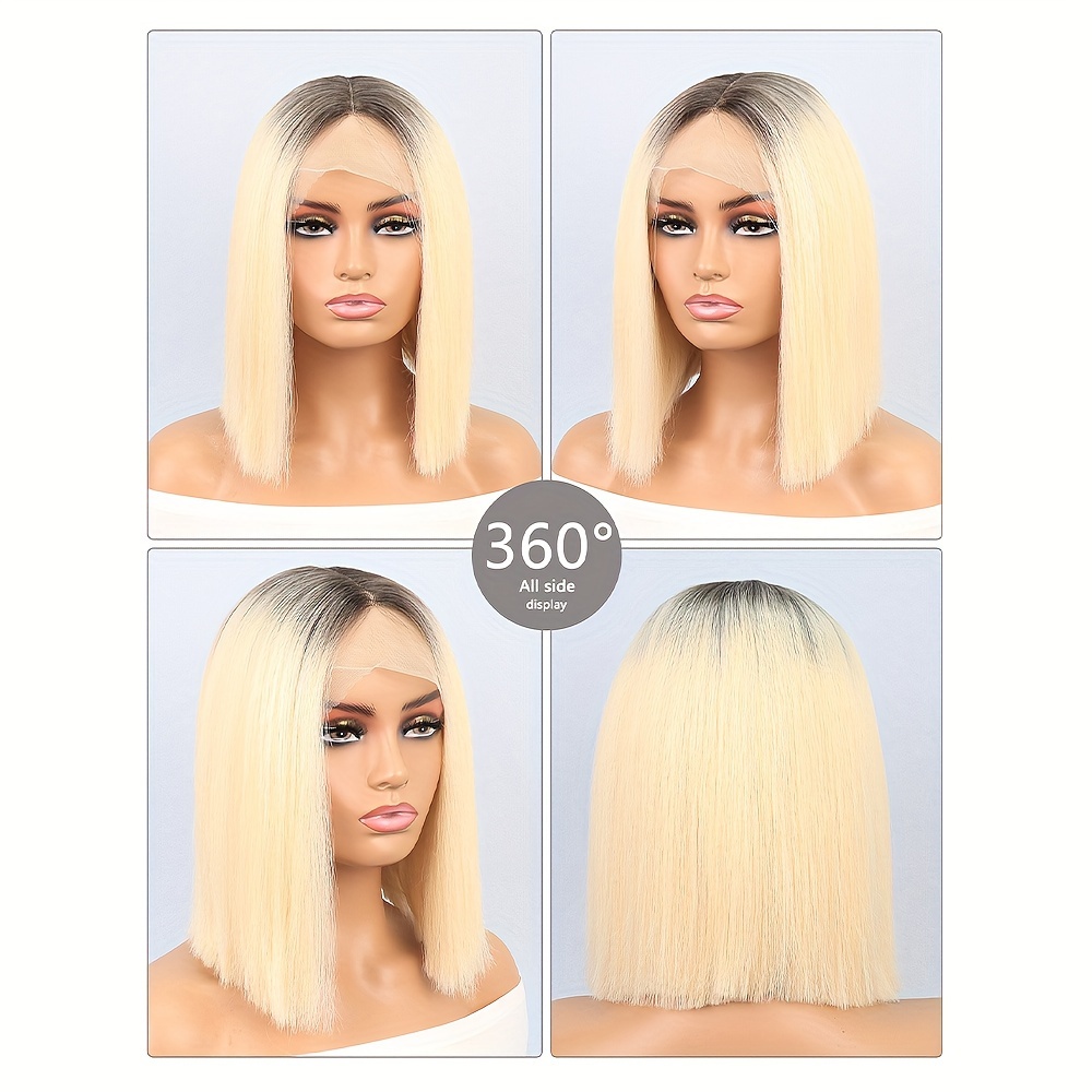 13*4*1 Lace Ombre Black Blonde Lace Front Synthetic Wigs - Temu