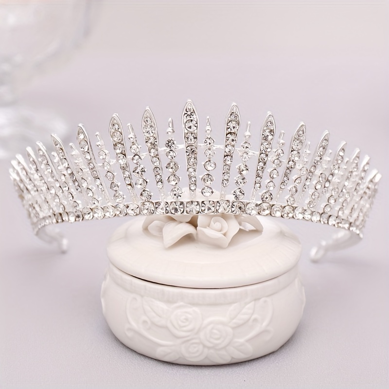 TEMU Elegant Crown - 1pc Rhinestone Bridal Wedding Hair Accessory, Performance Headpiece, Alloy Construction, Non-feathered