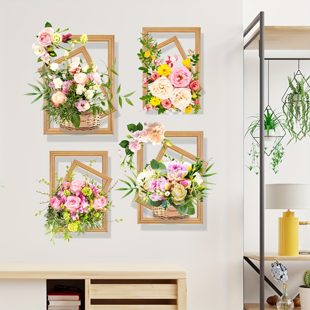 1 Set/2pcs of Three-Dimensional Effect Simulation Photo Frame with Flowers And Green Leaves, Decorative Wall Stickers for Living Room, Foyer, Corridor, Entrance Background, Wall Stickers for Removable Wallpaper, Self-Adhesive