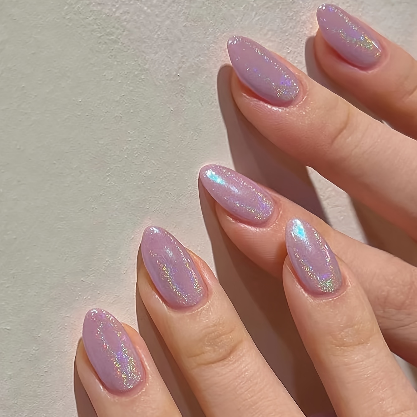 TEMU Iridescent Glitter Press-on Nails Set, Purple Fake Nail Tips, Long Almond Shape, Adhesive Included, Manicure Fashion Accessory