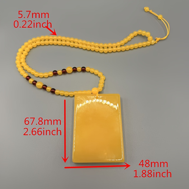 Bohemian Style Large Square Amber Peace Pendant Necklace
