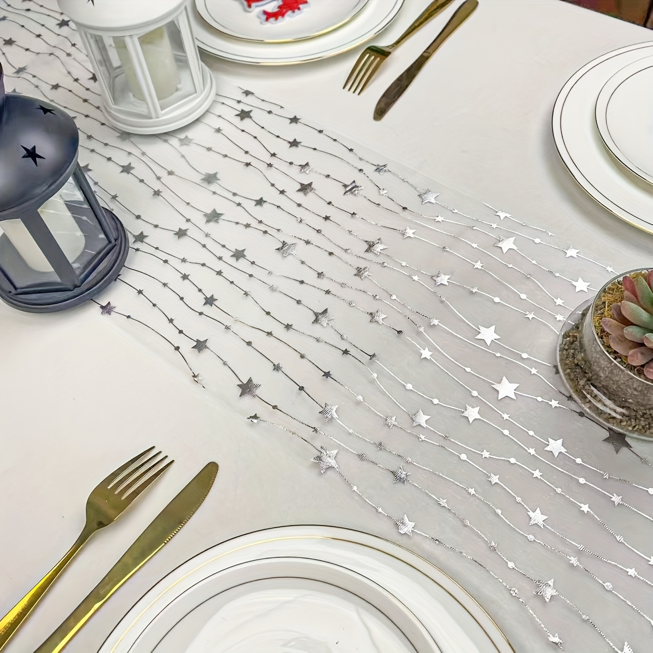 TEMU Christmas Transparent Mesh Runner With Sparkle, 11in X 118in (28cm X 300cm), Suitable For Christmas Decorations, Parties, Holiday Gatherings,