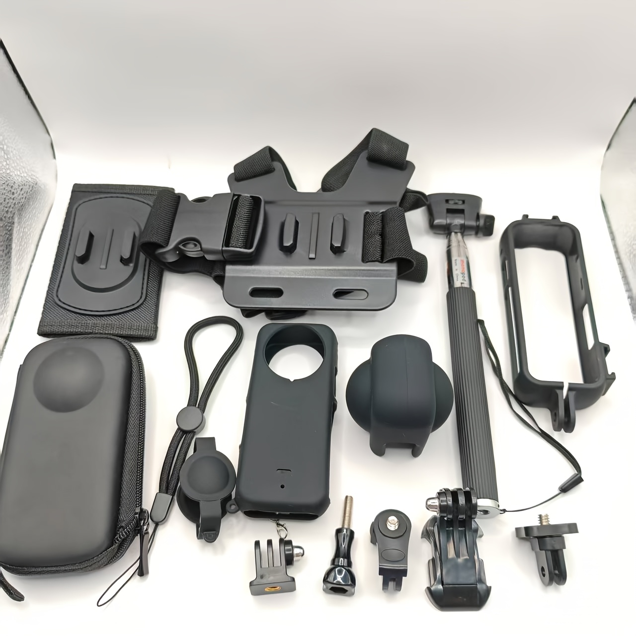 TEMU Action Camera Accessories For Camera: Chest Strap X3 Frame Mount Bracket Backpack Strap Bracket Selfie Stick Camera Accessories Kit