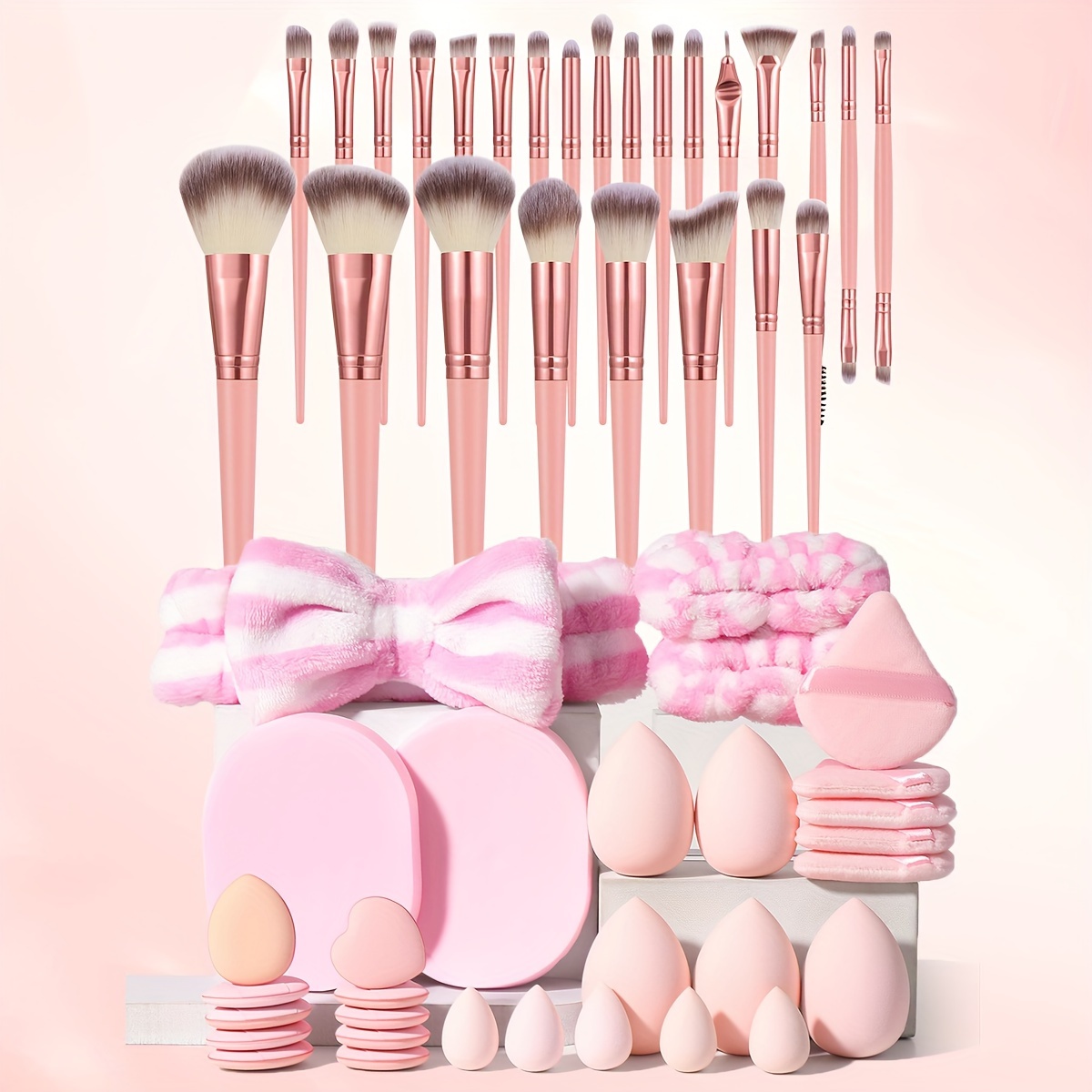 

55pcs Makeup Kit With Soft Brushes, Beauty Blenders, Powder & More - Includes Storage Bag For Beginners