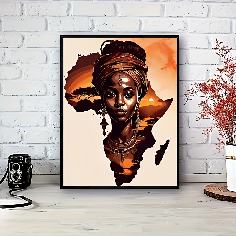 

African Sunset Theme 5d Diy Diamond Painting Kit, Round Acrylic Diamonds By Numbers Full Drill Mosaic Puzzle, Home Office Living Room Wall Art Decor, Frameless Craft Set 40x50cm/15.7x19.7 Inch