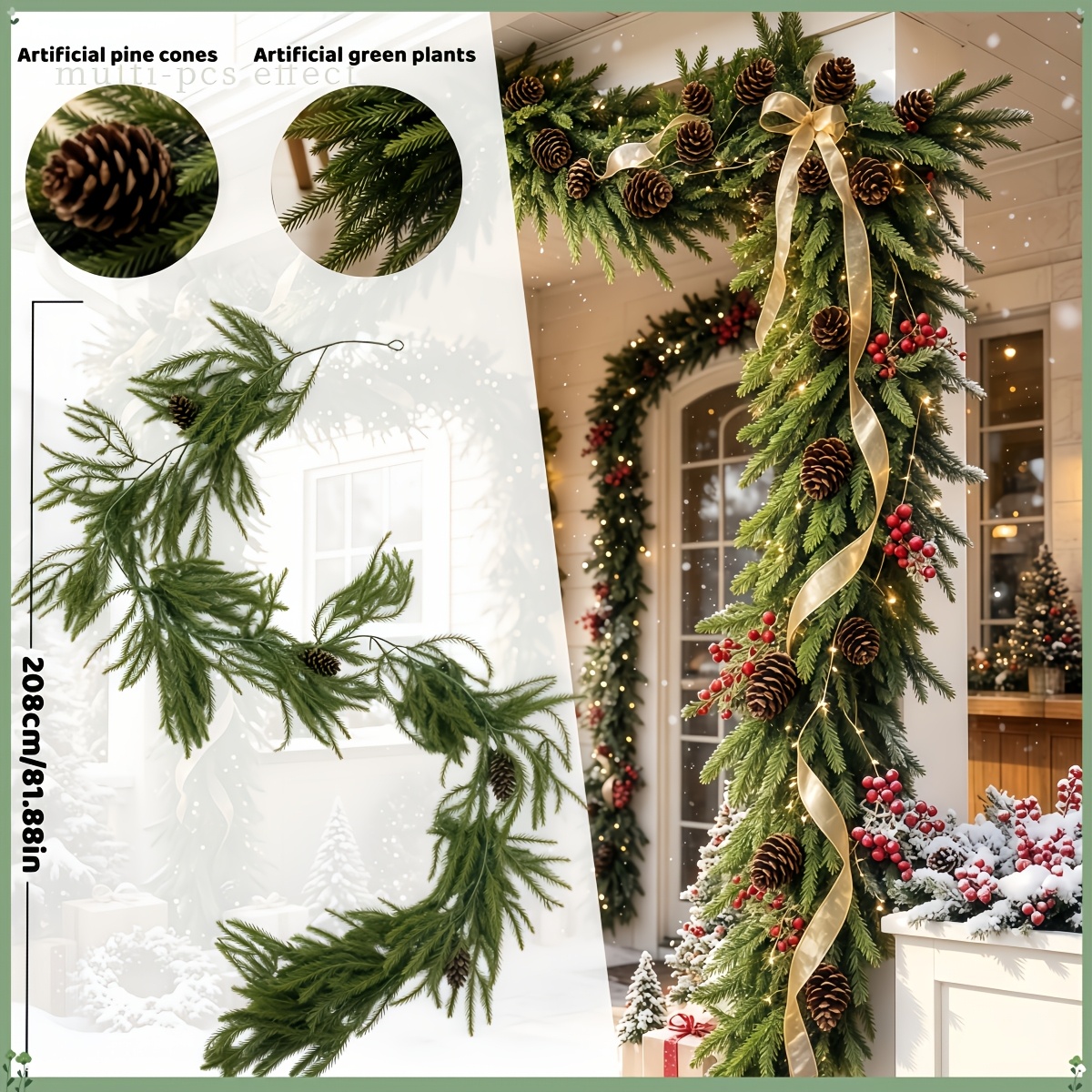 TEMU de Noël artificielle en pin de Norfolk ultra-longue de 208 cm / 81,88 pouces, branche et feuilles de hauteur restaurée, texture de aiguilles de