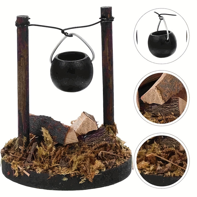 

1pc Rustic Miniature Firewood And Stove Set, Log Material, Tabletop Mounting, No Electricity Needed, Ideal For Mini Gardens And Kitchens, New Year's Day Decor