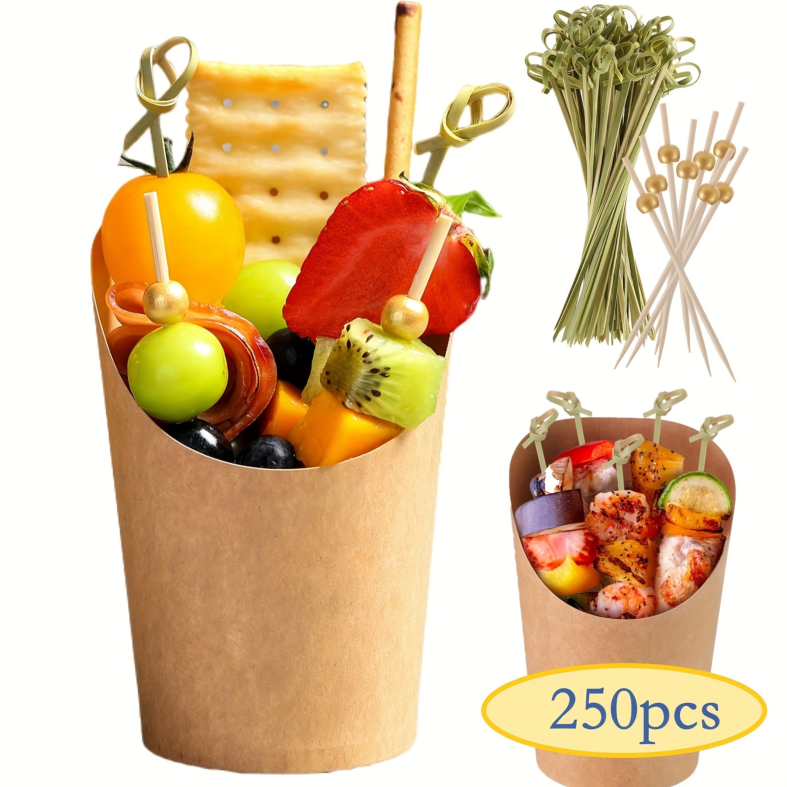 250pcs disposable   paper charcuterie cups kit with cocktail picks snack boxes oil resistant for party bbq camping fruit appetizer waffle desserts  