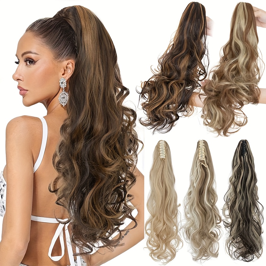 1pc long 24 clip in ponytail hair extensions heat resistant synthetic ponytail with jaw clip dark brown blonde gray black beige volume dimension for parties everyday   womens hairstyle addition details 0