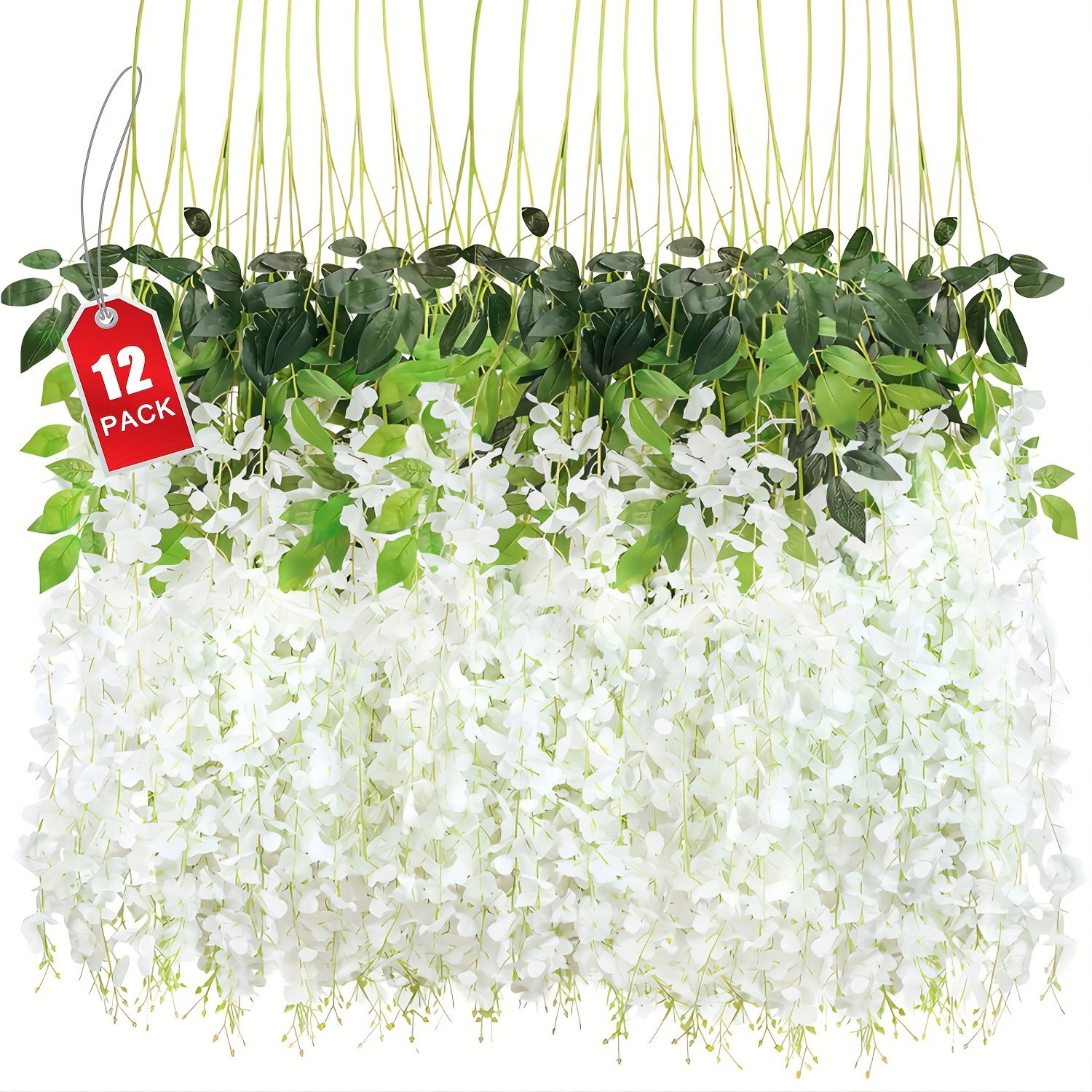 

Artificial Wisteria Hanging Flowers, 12pack Fake Hanging Flowers White Wisteria Vine Ratta Hanging Garland Silk Flowers Outdoor Indoor Wedding Arch Backdrop Party Room Wall Decor