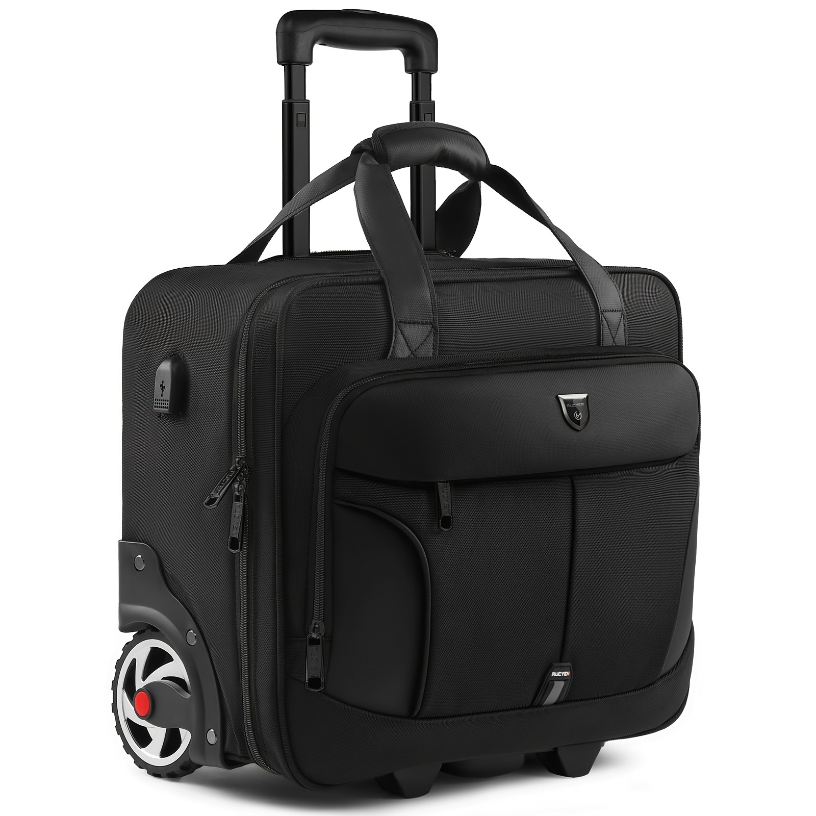 18 Inch Rolling Laptop Briefcase with Wheels Waterproof Case for Work College Business Oxford Fabric Aluminum Handle B