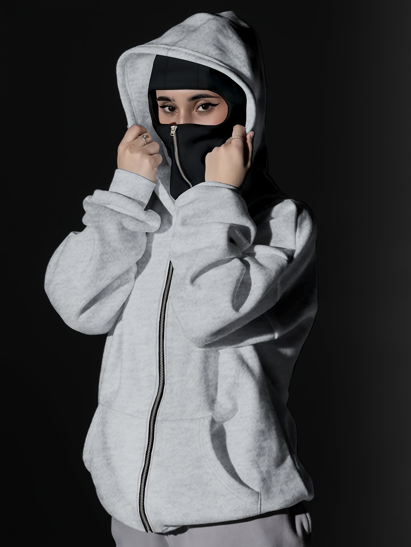 women's double hood balaclava zipper ribbed - Temu Germany