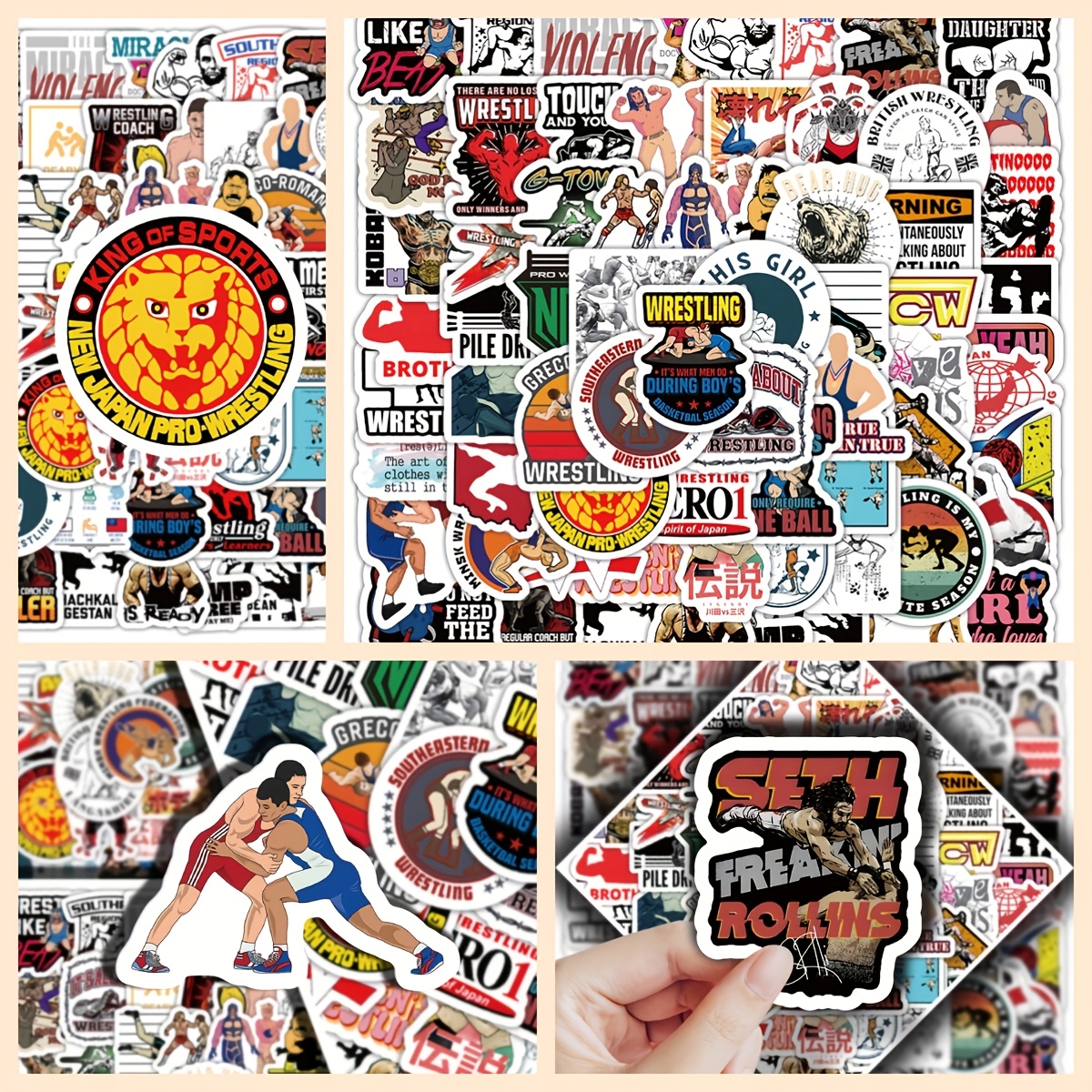 

100pcs Vibrant Wrestling & Sports Themed Stickers - Pvc, Diy Decorating Guitars, Water Bottles, Suitcases & Notebooks