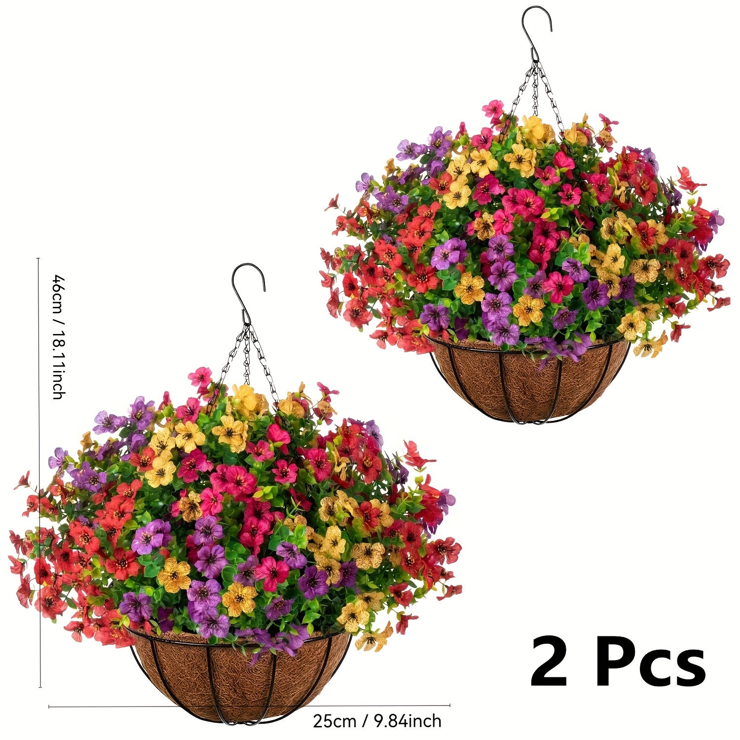 2pcs 7 8 10 inch artificial hanging basket with colorful daisy like flowers spring outdoor decor home porch patio balcony garden decoration plastic no power needed for christmas   house types