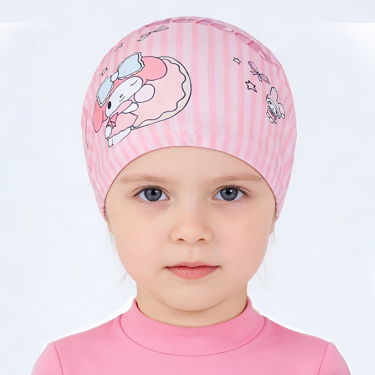 Image of Meilodi Swim Cap Boys And Girls High-elastic Non-constricting Head Swim Cap Cartoon Print Swimming Hat