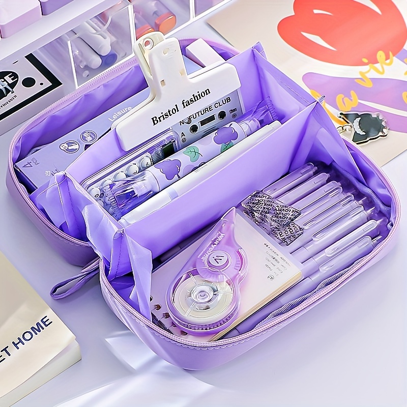 

Large Capacity Pencil Case, Multi-compartment Organizer, Polyester Stationery Bag With Handle, Portable Storage For Office And School