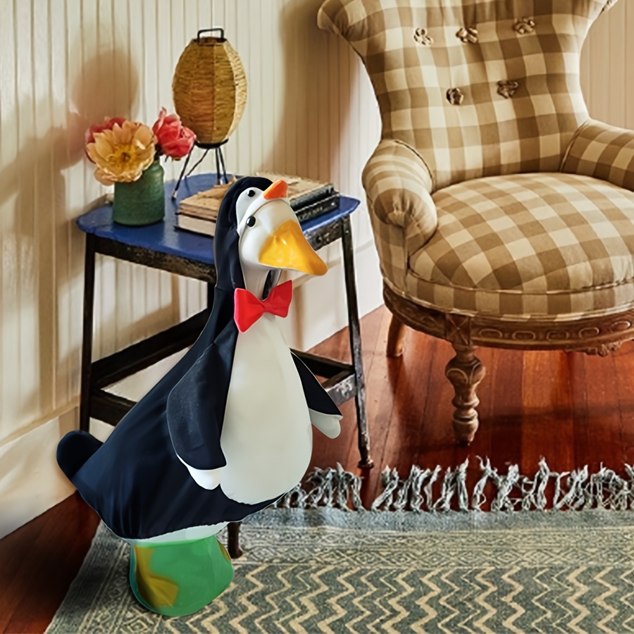 

Penguin-themed Goose Outfit With Red Bow - 23" Plastic , Indoor/outdoor Christmas Decor, Black & White Polyester