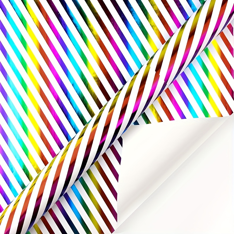 Image of 1pc Fantasy Themed Gift Wrapping Paper Roll - Mixed Color Striped Design For Birthday, Holiday, Party, Festival, Baby Shower