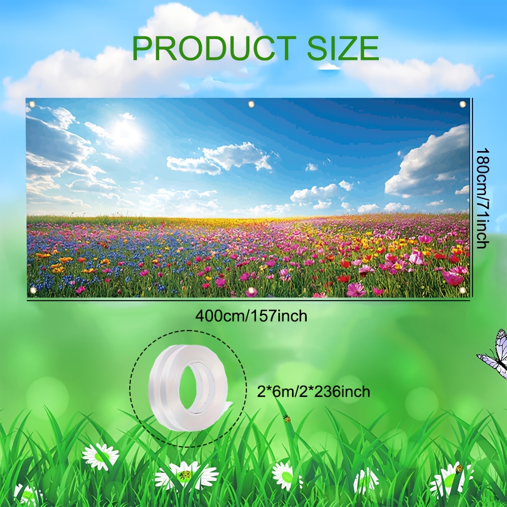 TEMU 2d Door Banner, 1pc Spring Floral Garage Door Banner, Polyester Fiber, Multipurpose Indoor & Outdoor Decoration, And Flowers Design, No