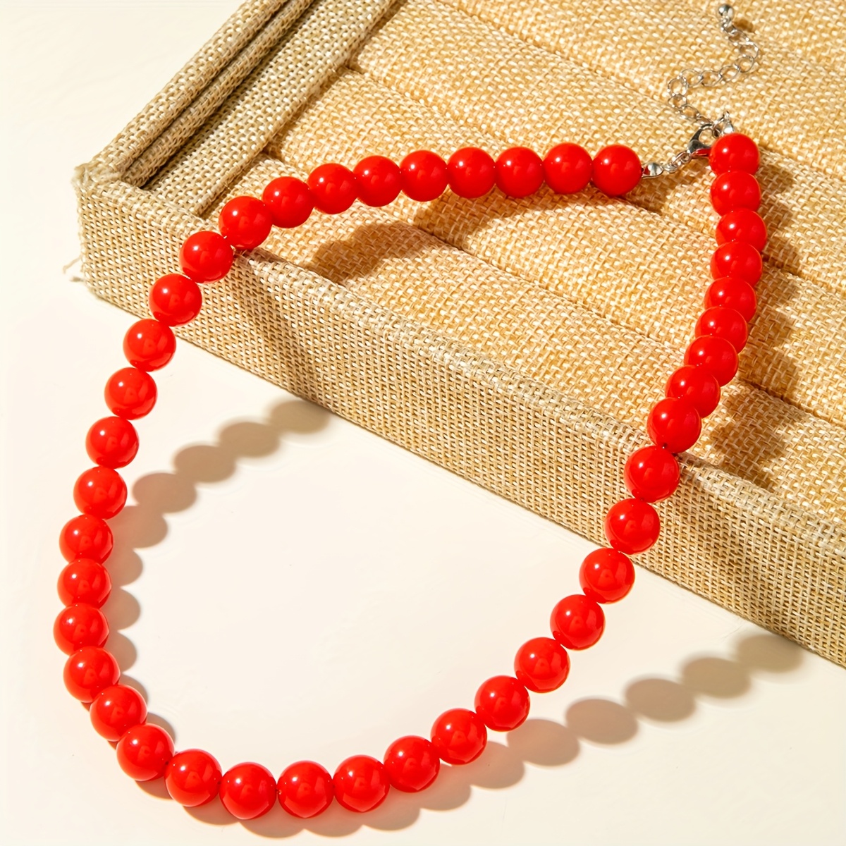 TEMU 1 pieza, collar de cadena con hilo de cuentas redondas acrílicas de 1 cm de color, estilo moderno y de moda, collar casual de vacaciones para