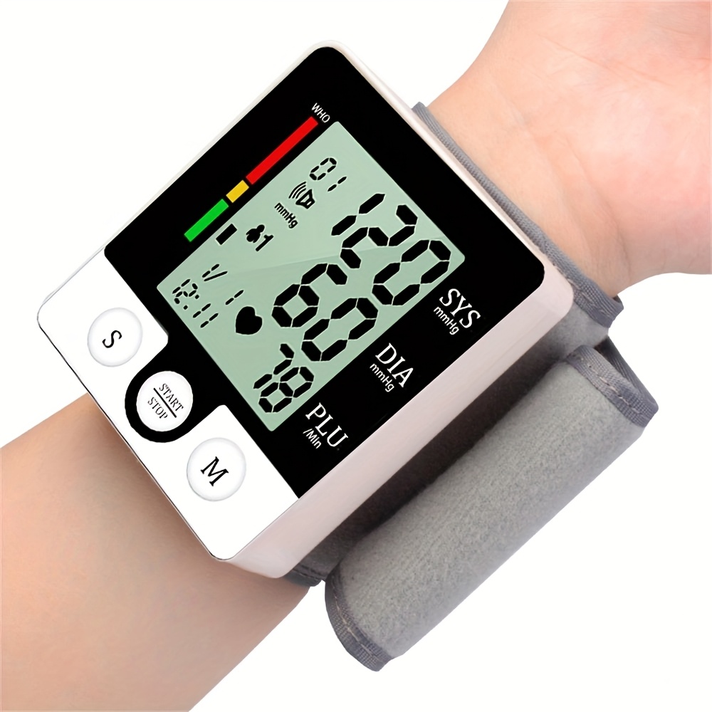 automatic wrist blood pressure monitor with adjustable cuff 90x2 memory storage large lcd display and heart rate sphygmomanometer readings battery powered for home use wrist bp monitor userfriendly design clear   Product details 1