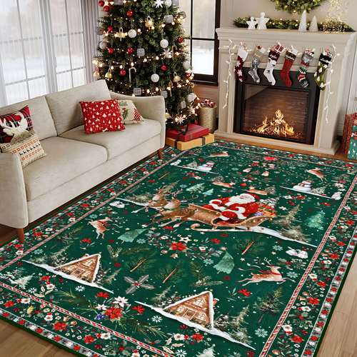 1pc of luxurious velvet carpet featuring a santa claus design for the christmas tree with a non slip base machine washable and soft to the touch made from 100 polyester ideal for the living room bedroom kitchen