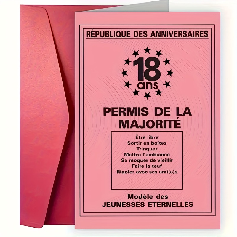 TEMU 1 Carte d'Anniversaire Style Français, 18e Anniversaire, pour , ou Toute Personne, Enveloppe Incluse, Cadeau , Design Élégant, Message , Papier